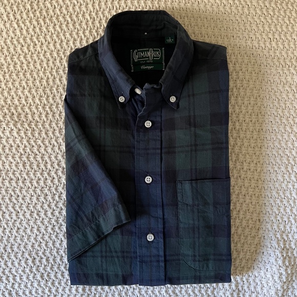 $225 GITMAN BROS VINTAGE MADRAS BLACKWATCH PLAID S/S SHIRT SMALL oxford ocbd - Picture 1 of 2